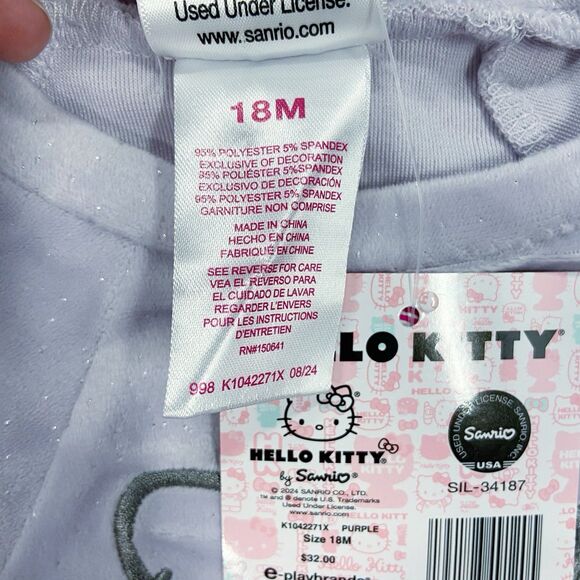 Hello Kitty Little Girls 2 Pc. Velour Sweatshirt Pants Outfit Set Lavender 18M - Picture 4 of 12